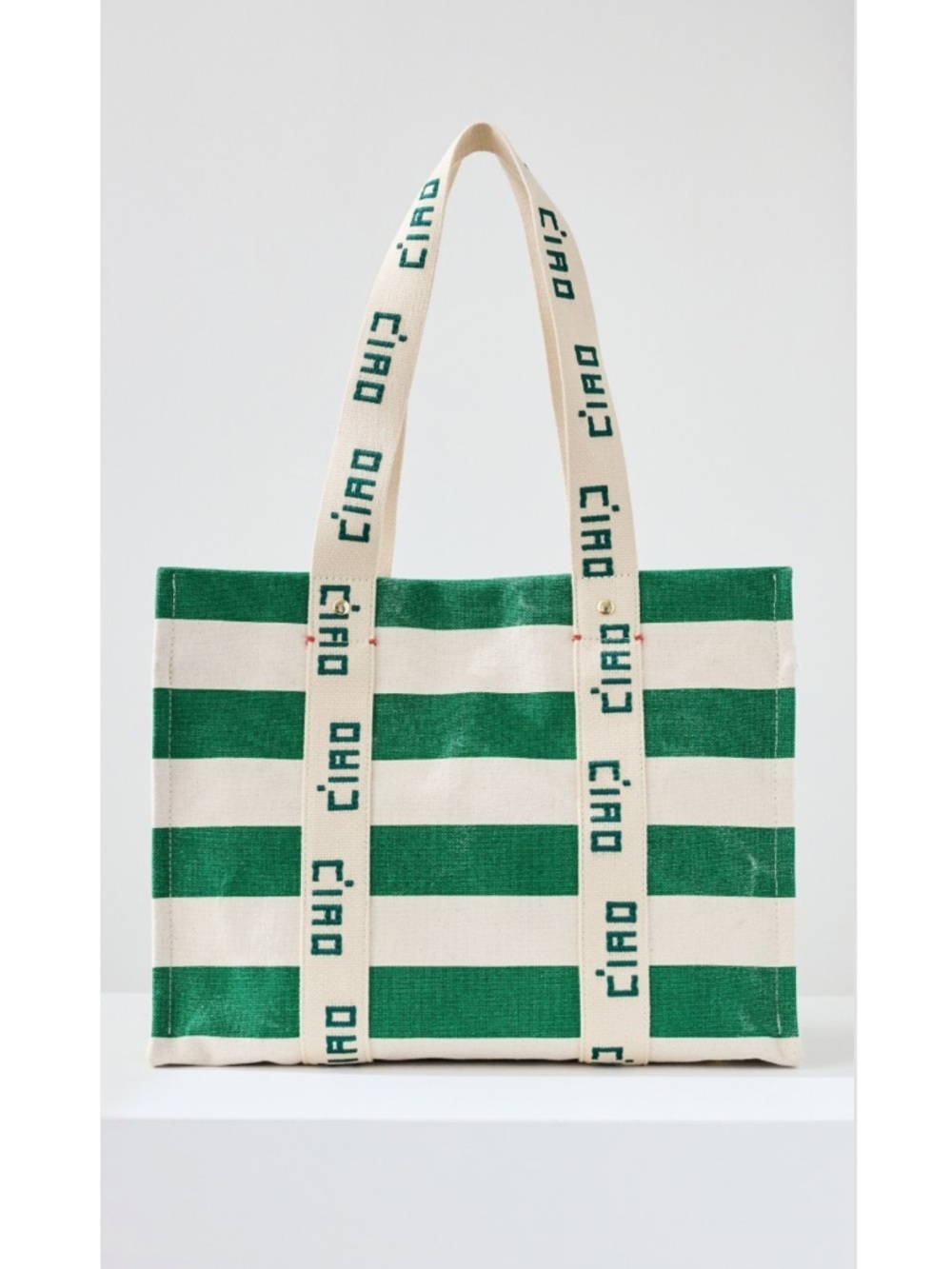 Clare V. Noemie Canvas Palm Green and Natural Stripe Ciao Tote Handbag NWT